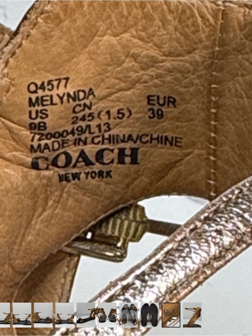 COACH VINTAGE MELYNDA BRONZE METALLIC LEATHER STRAPPY SANDALS ANKLE STRAP SIZE 9 - Picture 9 of 10